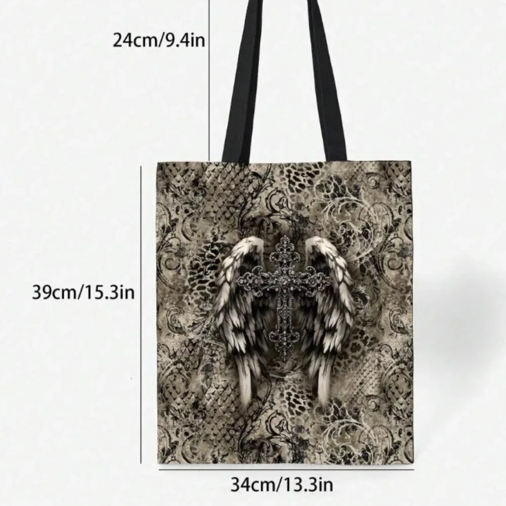 Angel Wing Cross Print Shopping Tote NWT